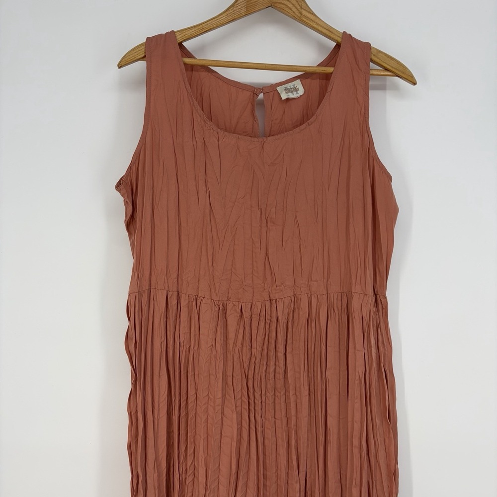 Natural Impressions Pink Crushed "Silk" Crinkle Dress L Midi Tiered Cottagecore